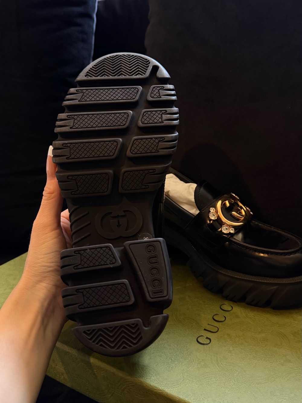 Gucci Patent Leather Magnum Platform Loafers with Gold GG and Crystal Details - Picture 2 of 7